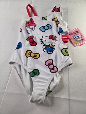 Hello Kitty & Friends Girls One Piece Swimsuit White Multicolor Size 6/6X Sanrio